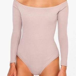 Boohoo Frances Rib Off The Shoulder Longsleeve Body-Color Nude-Size 2 NWT